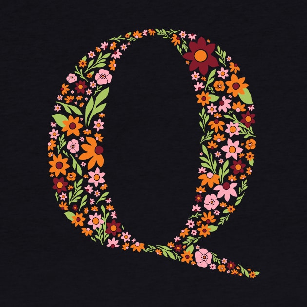 Retro Floral Letter Q by zeljkica